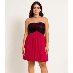 Studio Y Y2K Strapless Bubble Hem‎ Mini Dress Womens Size XL Pink Black Lace